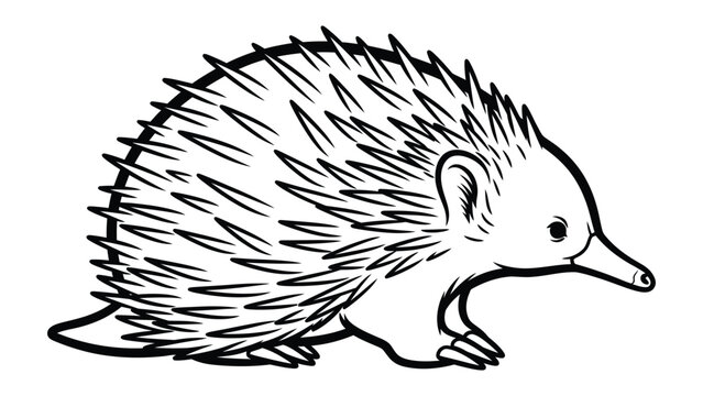 Echidna Line Art Illustration: A detailed line drawing of an echidna, highlighting the unique features of this spiky animal.