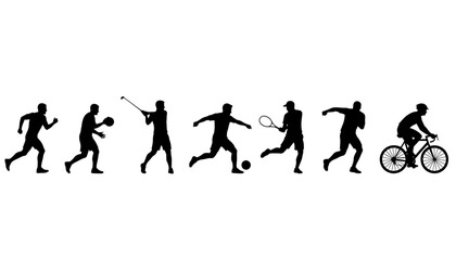 A group of athletes engaging in various sports in silhouette