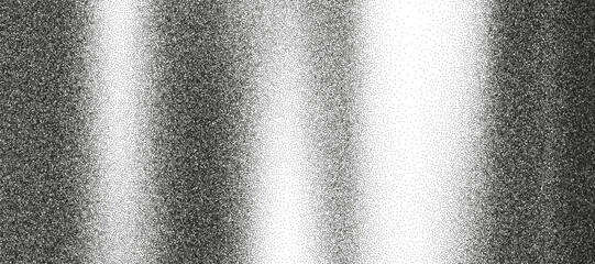 Dark grainy gradation background with chrome metal stripes. Noise texture with black, silver and white gradient, stipple dot and sand effect. Grunge overlay bg for modern poster. Trendy grain vector © janevasileva