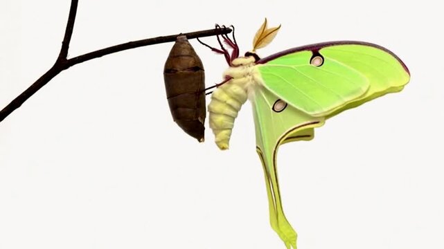 Moth coming out of a chrysalis