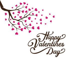 Happy Valentines Day greeting card with tree of love