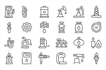 Fototapeta premium Petroleum And Energy Production Outline Icon Set