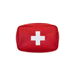 Fototapeta premium Red first aid kit bag with white cross