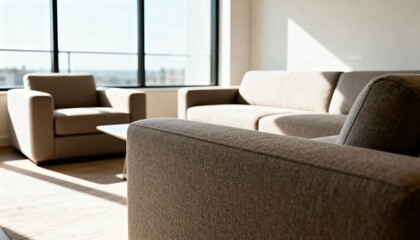 Realistic photo of a modern bright living room interior