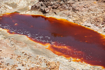Riotinto opencast old mine river. Pena de hierro. Andalucia. Spain