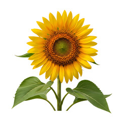 Obraz premium Bright Yellow Sunflower with Green Leaves Isolated on Transparent Background