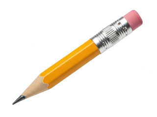 Yellow pencil with pink eraser and metal ferrule isolated on transparent background