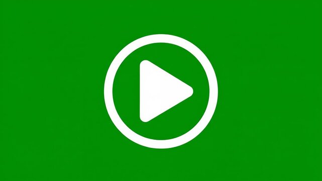 A simple white play button icon inside an oval outline on a solid green background