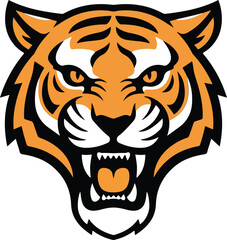 Obraz premium Orange and black fierce tiger emblem for team branding and plotter cutting.