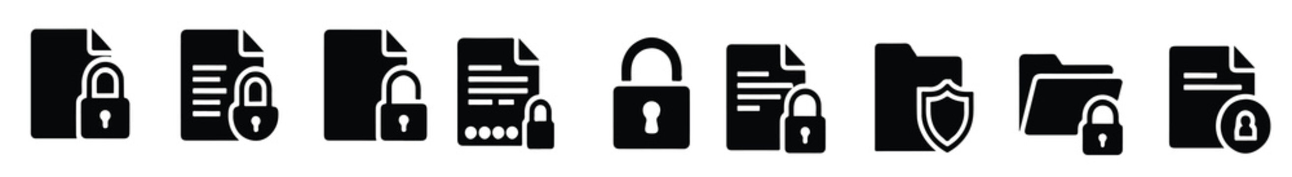 Secured document inside a black folder icon on transparent background silhouette. Secure File Folder Icon Vector Illustration.