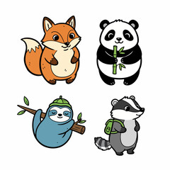 Obraz premium Cute Cartoon Wildlife Friends Set