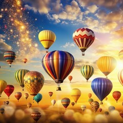 Obraz premium Colorful Hot Air Balloons Flying Over Clouds at Golden Hour