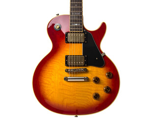 Vintage-style electric guitar with sunburst finish, gold hardware