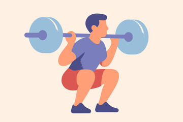 Man Performing Barbell Squat Exercise for Strength Training.