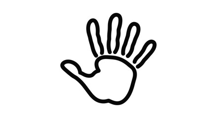 Obraz premium Simple and bold black handprint silhouette with five fingers shown on a clean white background for various concepts.