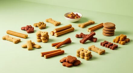 A variety of dog treats in different shapes and sizes