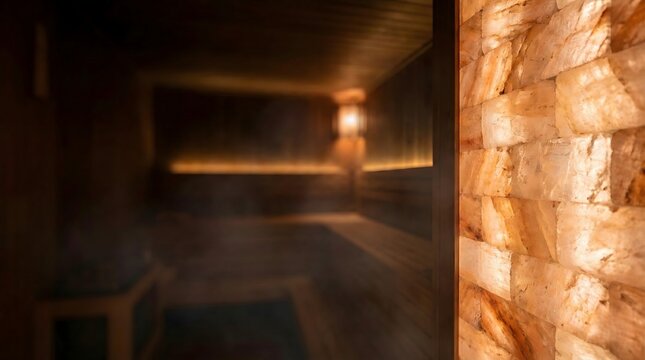 Himalayan Salt Wall and Serene Spa Interior with Warm Light