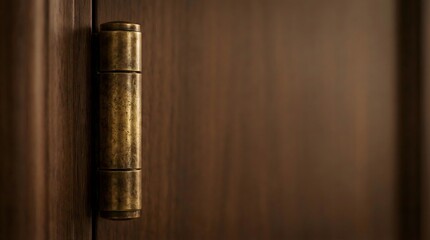Aged Brass Hinge Detail on Dark Wood