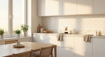 Fototapeta premium Bright White Kitchen With Natural Light