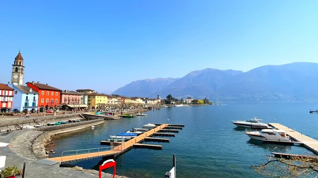 Timelapse walk along lakefront of Lake Maggiore, Ascona, Switzerland