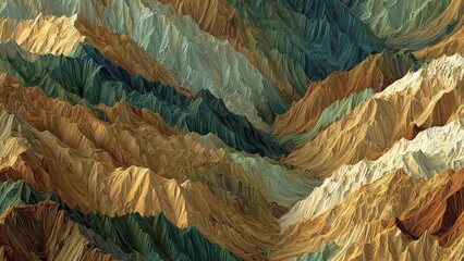 Abstract Mountain Range: A mesmerizing abstract rendering of a mountain range showcases a tapestry of layered textures and colors, depicting a unique view of nature's formations.