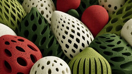 Abstract 3D Printed Forms: An intricate assortment of 3D-printed organic forms in diverse colors. a mesmerizing display of modern design and technological innovation.