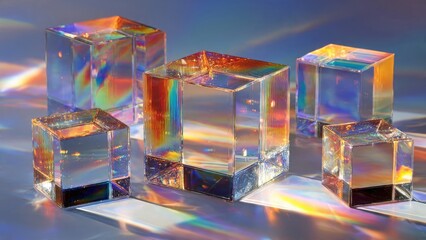 Prismatic Cubes: A collection of transparent, prism-like cubes reflects the spectrum of light, casting a mesmerizing array of colors that dance across their surfaces.
