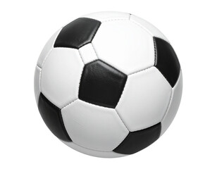 Classic black and white ball, stitched panels, isolated on black