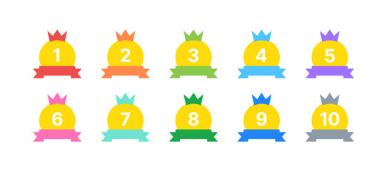 Place Medals with Rainbow Ribbons. Vector Illustration for Sports Awards, Quizzes, and Education Apps