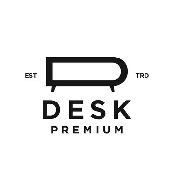 Minimalist Desk Logo Design with Stylized Letter D Icon for Furniture and Office Branding