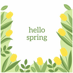 Flat Design Hello Spring Tulip Flower Border Illustration for Decoration © SeribuBerkah