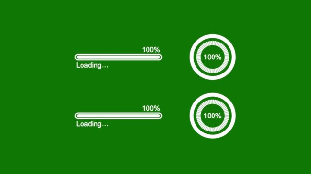 Animated of loading bar animation on green background. Abstract science loading ring concept. White loading download from zero to one hundred percent animation.