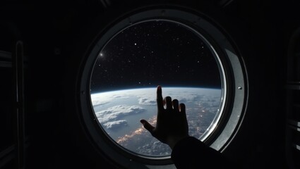 Hand reaching for the earth from space