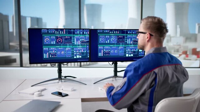 Modern Engineer Controls Nuclear Power Plant
