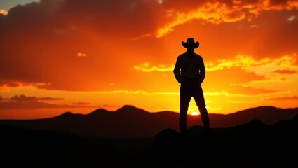Cowboy silhouette at sunset
