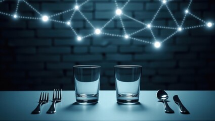 Two glasses and cutlery on table