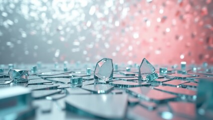 Shattered glass on pink background