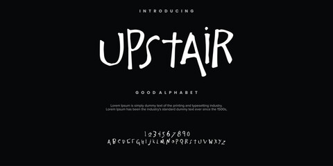 Upstair rough abstract digital alphabet font typography. Bold Condensed Display Font. Vector illustration