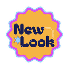 Fototapeta premium New look starburst colorful sticker illustration. Featured product update. Design refresh. Retail announcement. Label isolated. Marketing badge. Promotional emblem. Advertising tag. Bold typography