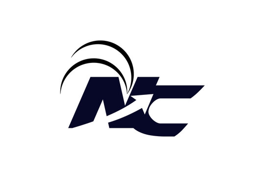 Modern NC Letter Logo with Dynamic Arrow Swoosh, Corporate Business Growth Branding Identity
