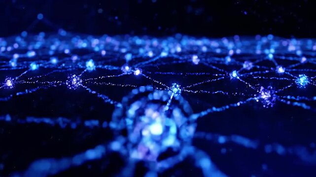 Abstract Digital Network with Glowing Blue Particles and Connecting Lines for Data and AI Concepts