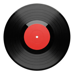 Vinyl record with red center isolated on transparent background