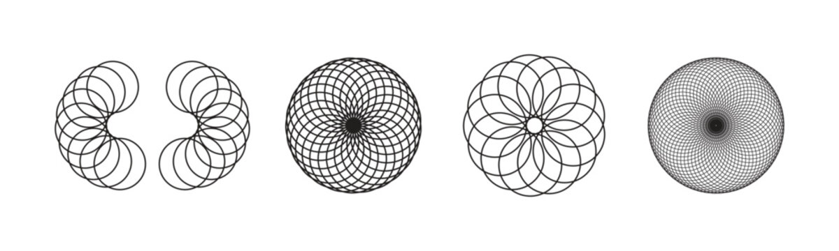 Collection of geometric mandala vector designs on white background.