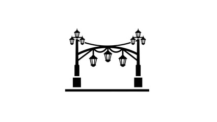 Simple black and white illustration of a street lamp post with multiple lights.