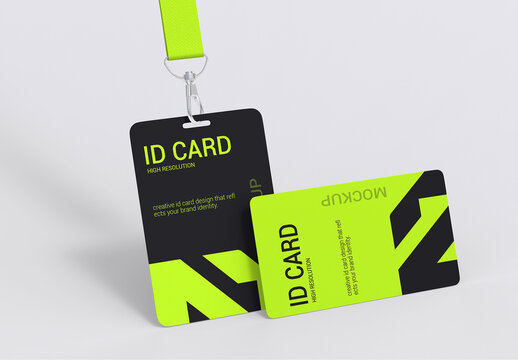 Vertical ID Card with Lanyard Mockup