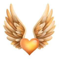 Fototapeta premium Angel wings embracing glowing heart in watercolor clipart for love and protection designs on white background