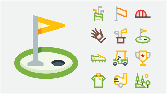 Golf Sport and Equipment Icons Set