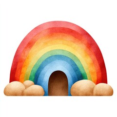 Colorful watercolor cartoon rainbow over empty tomb for easter celebration or creative design projects on white background