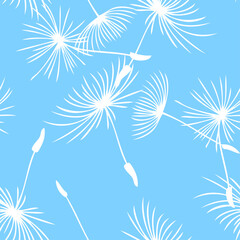 seamless continuous pattern of down with white dandelion seeds on a black  background.ai © Nina