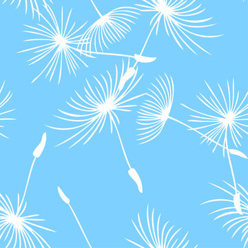 seamless continuous pattern of down with white dandelion seeds on a black  background.ai